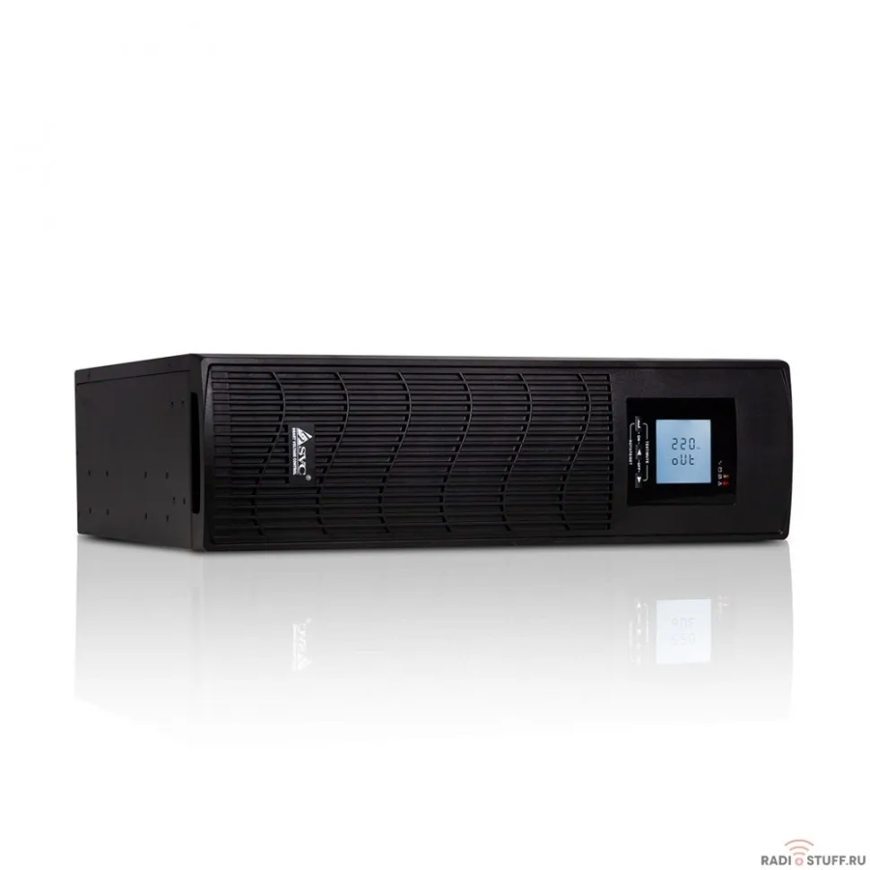 SVC, RTU-3K-LCD ИБП, Л-И., 3кВА/2.4кВт, Вход:220В, AVR:145-275В, Вых.:208/220/230/240В±1%, 50/60±1Гц, АКБ 4*12В/9Ач, LCD-дисплей, SNMP-слот, 3U, Стоечный 19"