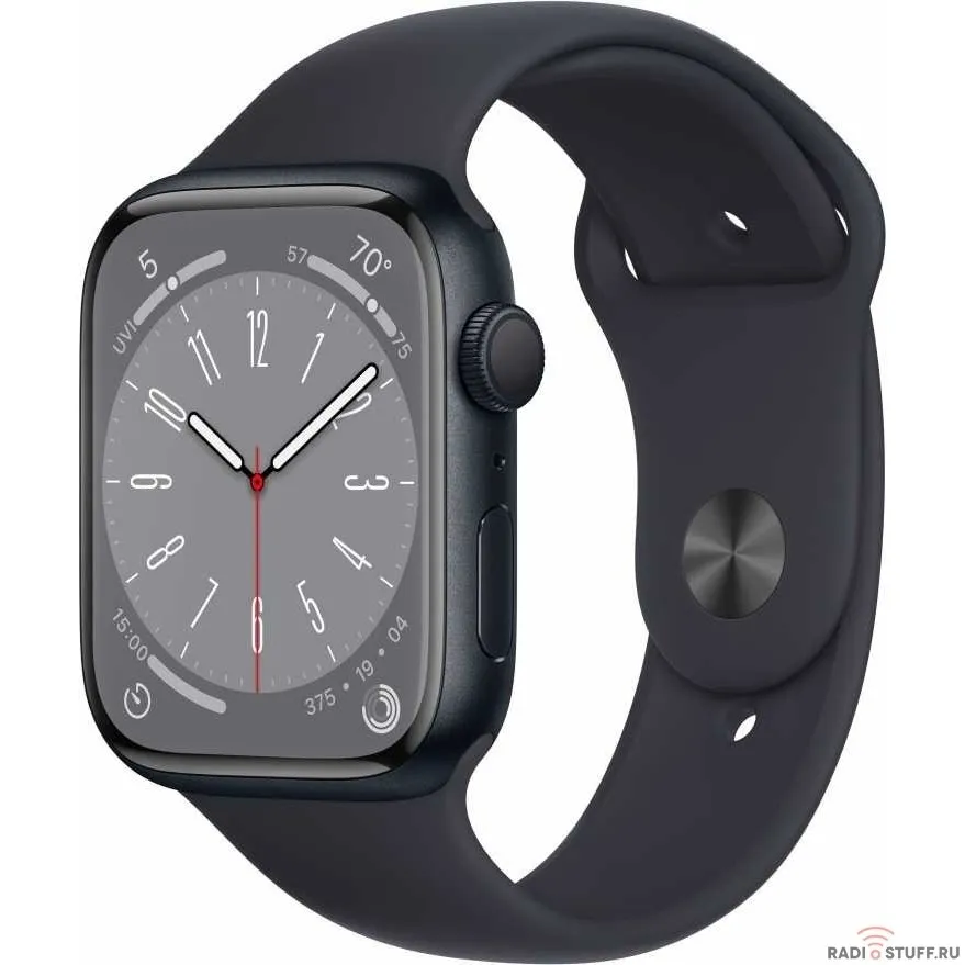 Apple Watch Series 8, 45 мм, корпус из алюминия цвета «тёмная ночь», спортивный ремешок цвета «тёмная ночь», размер M/L [MNUL3LL/A] (США)