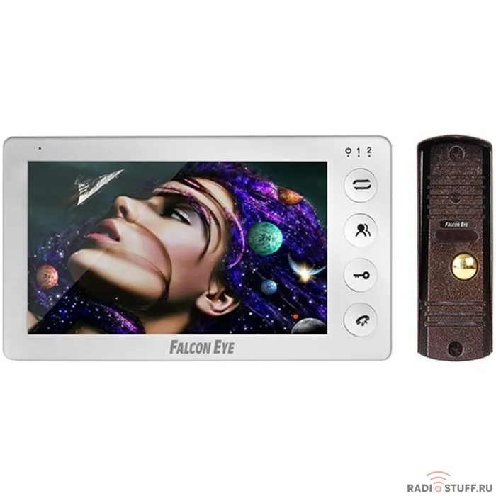 Falcon Eye KIT- Cosmo Комплект. Видеодомофон: дисплей 7" TFT;  механические кнопки; подключение до 2-х вызывных панелей; OSD меню; питание AC 220В (встроенный БП)   