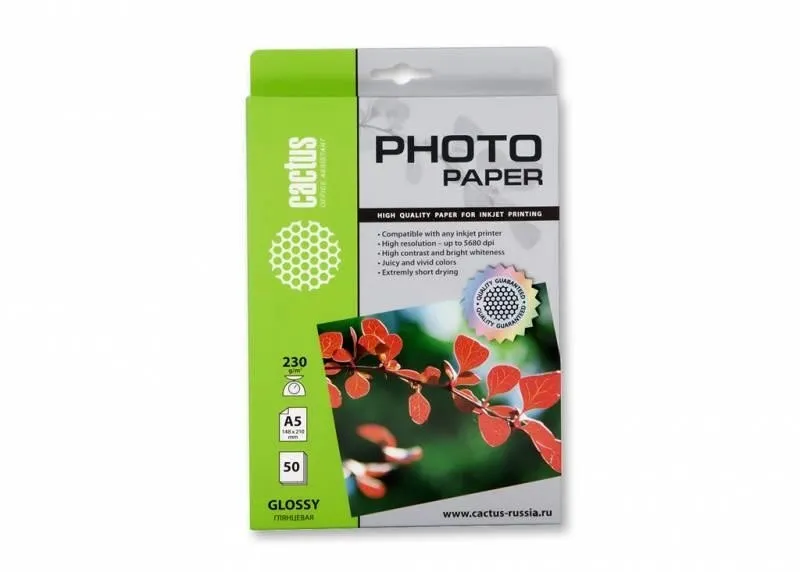 Бумага A5 PHOTO GLOSSY 50SH CS-GA523050 CACTUS
