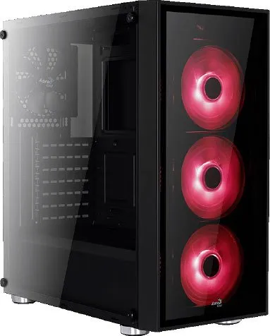 Корпус Aerocool Quartz Red, ATX, без БП, закаленное стекло спереди и сбоку, 3x 12см LED (красный), 1х 120мм (черный) в комплекте, 1xUSB 3.0, 2xUSB 2.0