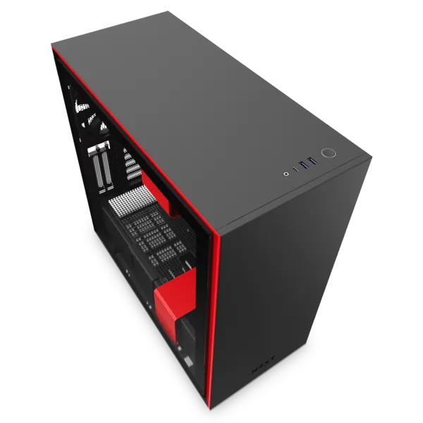 NZXT CA-H710I-BR H710i Mid Tower Black/Red Chassis with Smart Device 2, 3x120, 1x140mm Aer F Case Fans, 2xLED Strips and Vertical GPU Mount
