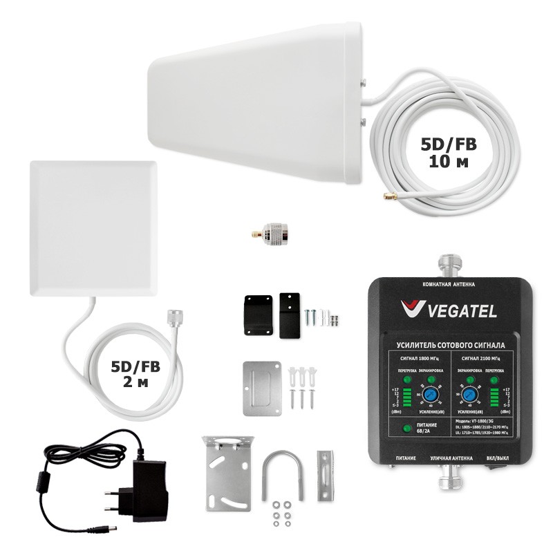 VEGATEL VT-1800/3G-kit (дом, LED) усилитель сотовой связи и 3G интернета на даче или в доме